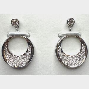 Swarovski Crystal Pavé Silver Tarnish Resistant Circle Drop Earrings  New w Box